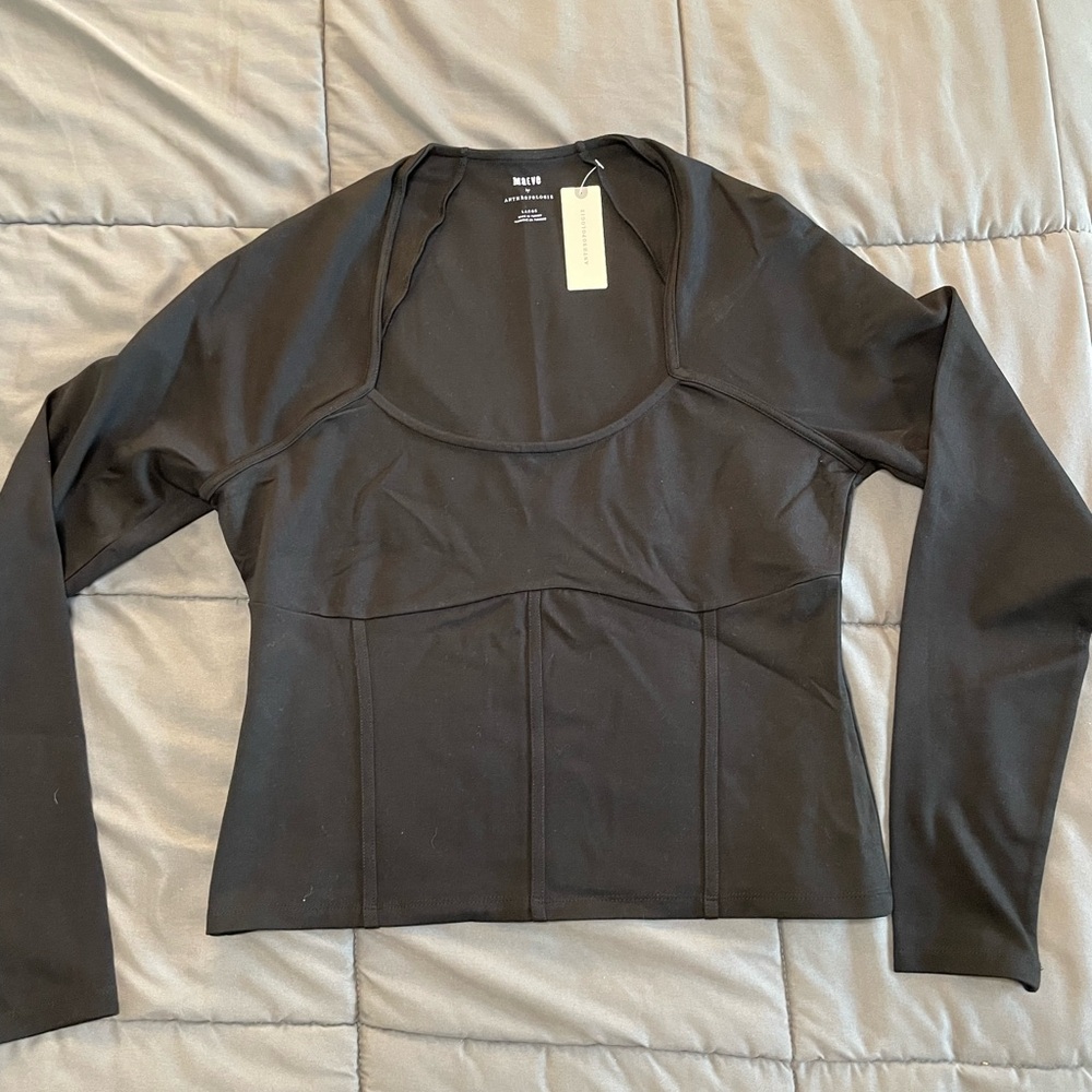 NWT Anthropologie On the Go long-sleeve square-neck top Large